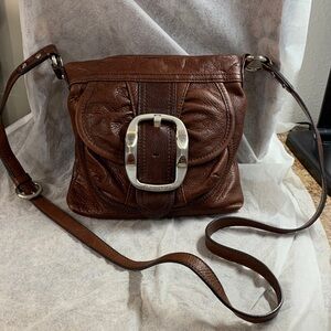 Vintage B Makowsky  Brown Pebble Leather Hobo  Crossbody Bag with Silver Buckle